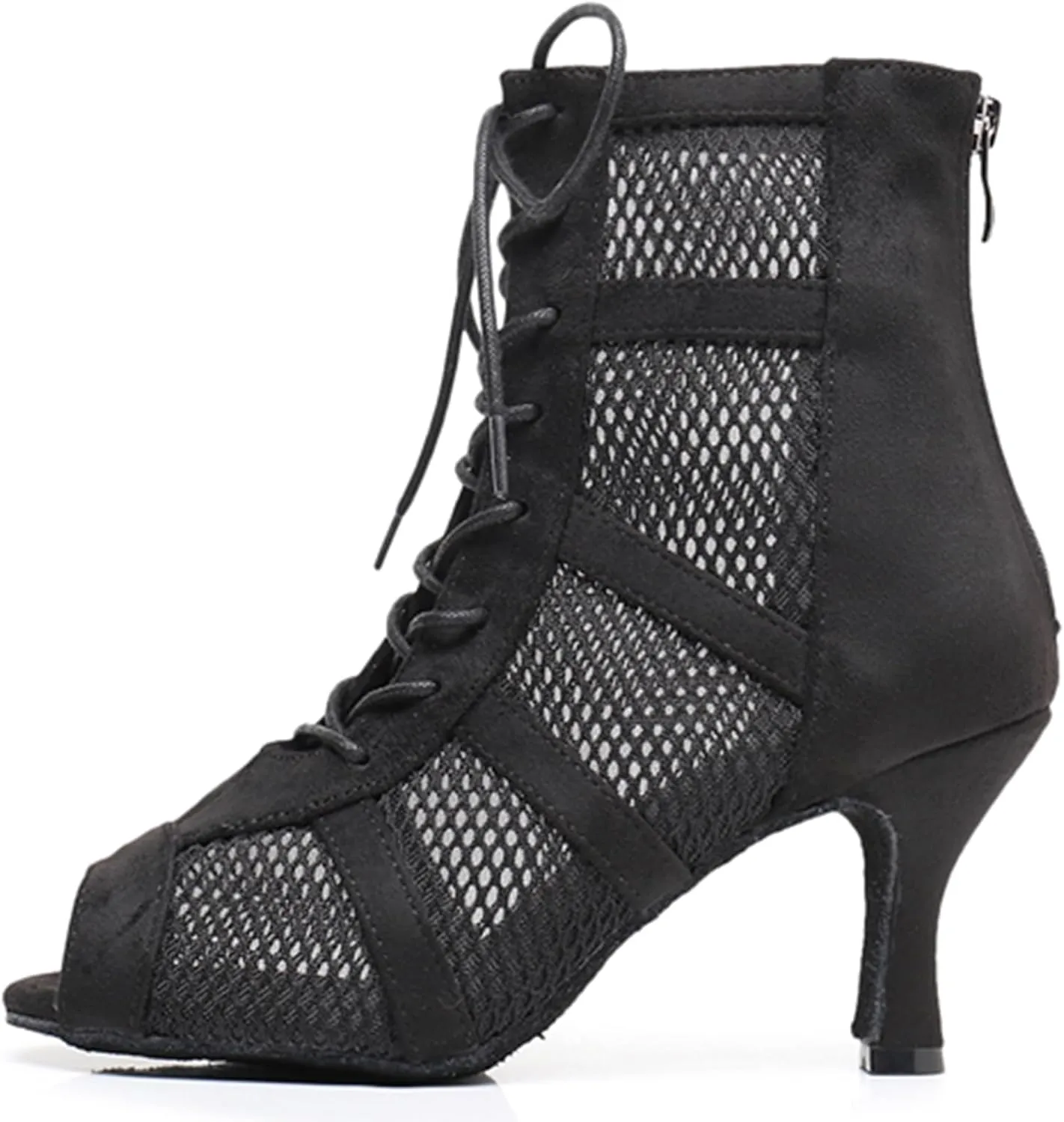 Dance Practice Shoes for Women Mesh Ballroom Sandals Heels Party Prom Ankle Booties with Zip
