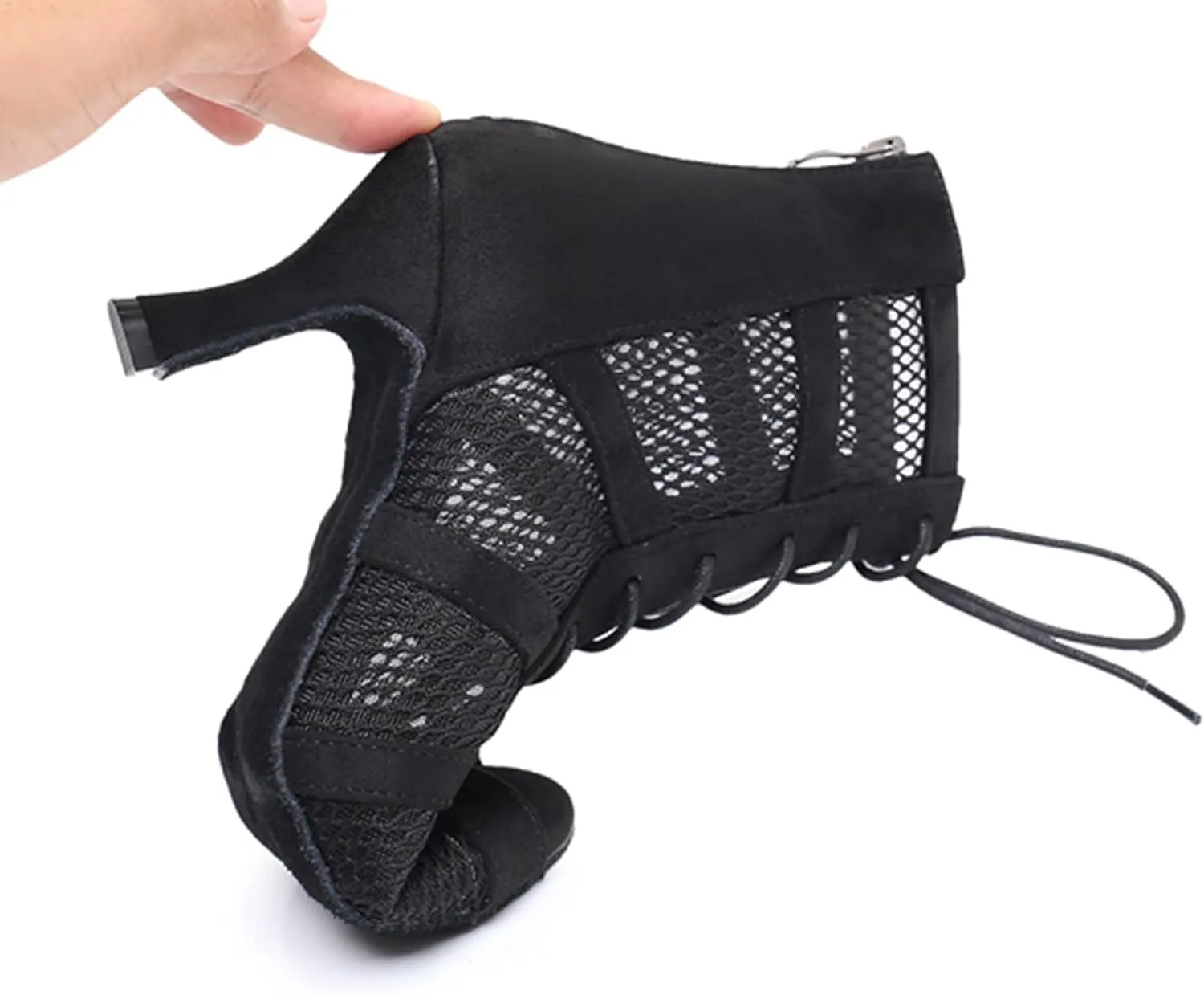 Dance Practice Shoes for Women Mesh Ballroom Sandals Heels Party Prom Ankle Booties with Zip