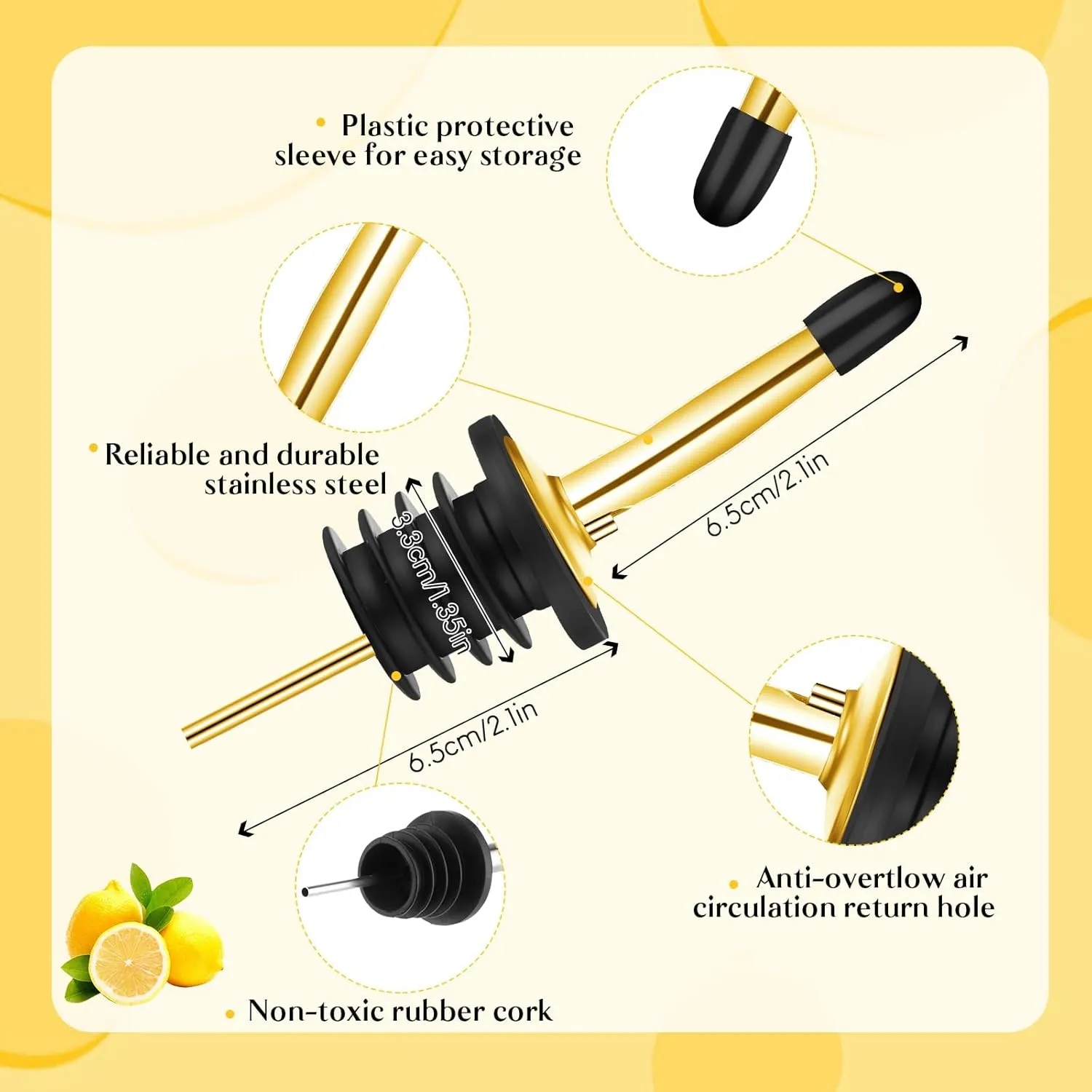 Dandat 20 Pcs 32 oz Plastic Long Neck Bottles with Pourer and Caps Plastic Juice Pour Bottles with Stainless Steel Pourer Tapered Spout for Liquor Juice Store (Gold)
