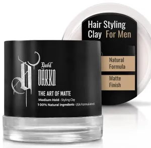 David Darko Hair Clay for Men – 100% Natural Matte Finish | Medium Hold, Easy to Wash Out | Texturizing & Styling Clay | USA-Formulated 2.82 oz