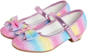Daydance Kids Toddler Girls Dress Shoes Low Heels Sparkling Flower Mary Jane Footwear for Party Prom Wedding Birthday