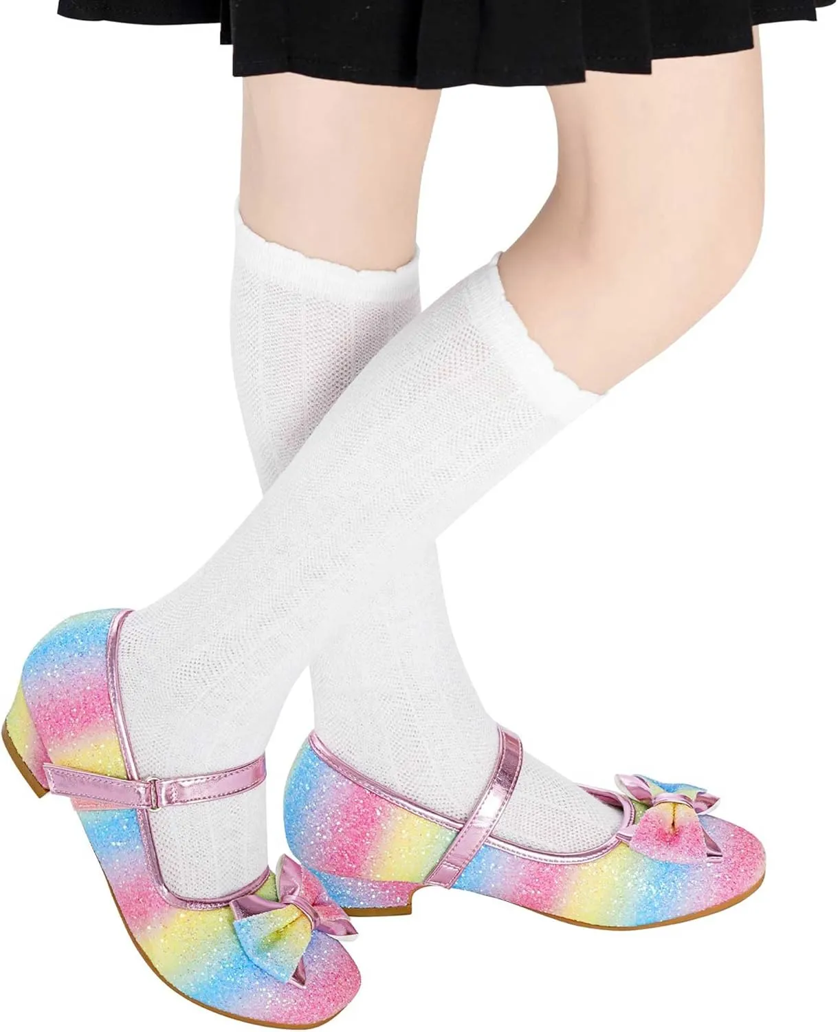 Daydance Kids Toddler Girls Dress Shoes Low Heels Sparkling Flower Mary Jane Footwear for Party Prom Wedding Birthday