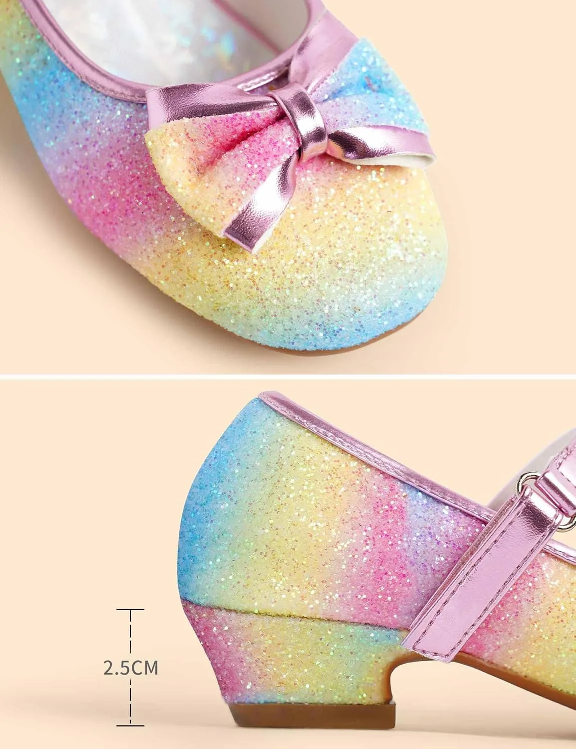 Daydance Kids Toddler Girls Dress Shoes Low Heels Sparkling Flower Mary Jane Footwear for Party Prom Wedding Birthday