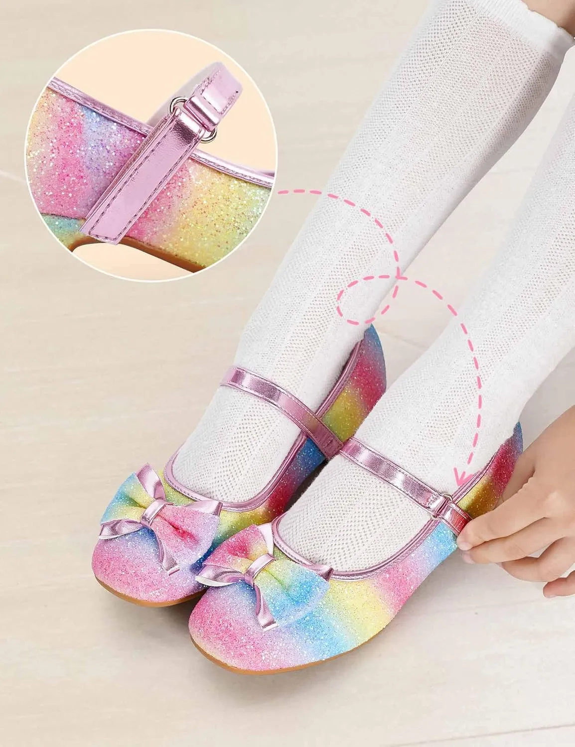 Daydance Kids Toddler Girls Dress Shoes Low Heels Sparkling Flower Mary Jane Footwear for Party Prom Wedding Birthday