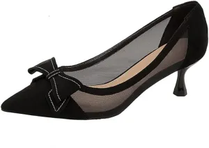 Dear Time Women's Formal Thin Heeled Slip-on Pumps Black Work Shoes,Breathable Sexy Low Heels with Simple Bowknot