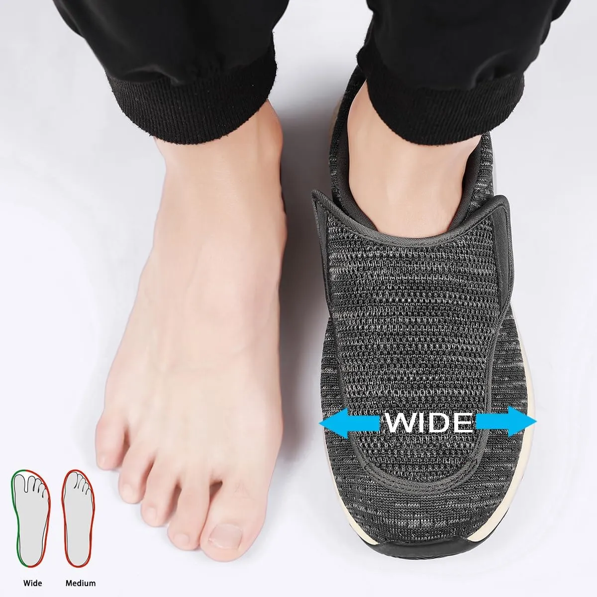 Diabetic Shoes for Men and Women, Adjustable Slip-On Wide Walking Shoes for Swollen Feet, Orthopedic Foot Pain Relief, Neuropathy - EasyTop Wings