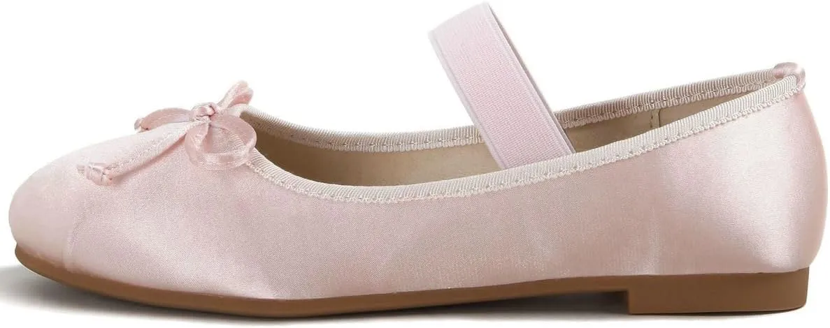 DINTAHA Ballet Flats with Strap Bow Mary Jane Flats for Women,Satin Wedding Dress Shoes