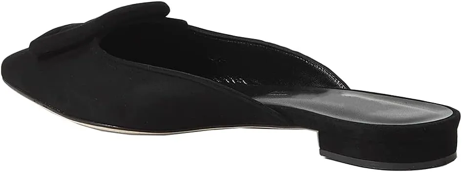 Divanne Mules for Women, Buckle Flat Mules Pointed Toe Backless Mule Slides Suede Slip On Loafers