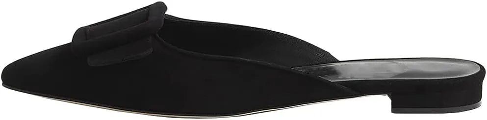 Divanne Mules for Women, Buckle Flat Mules Pointed Toe Backless Mule Slides Suede Slip On Loafers