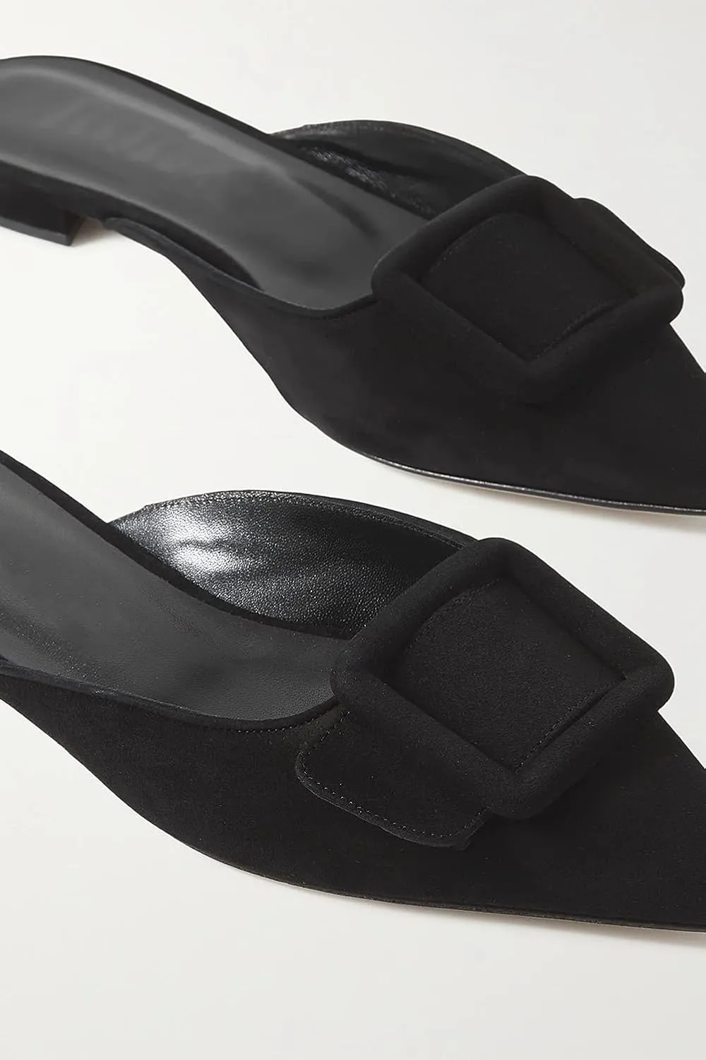 Divanne Mules for Women, Buckle Flat Mules Pointed Toe Backless Mule Slides Suede Slip On Loafers