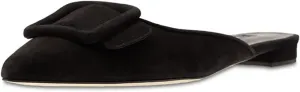 Divanne Mules for Women, Buckle Flat Mules Pointed Toe Backless Mule Slides Suede Slip On Loafers