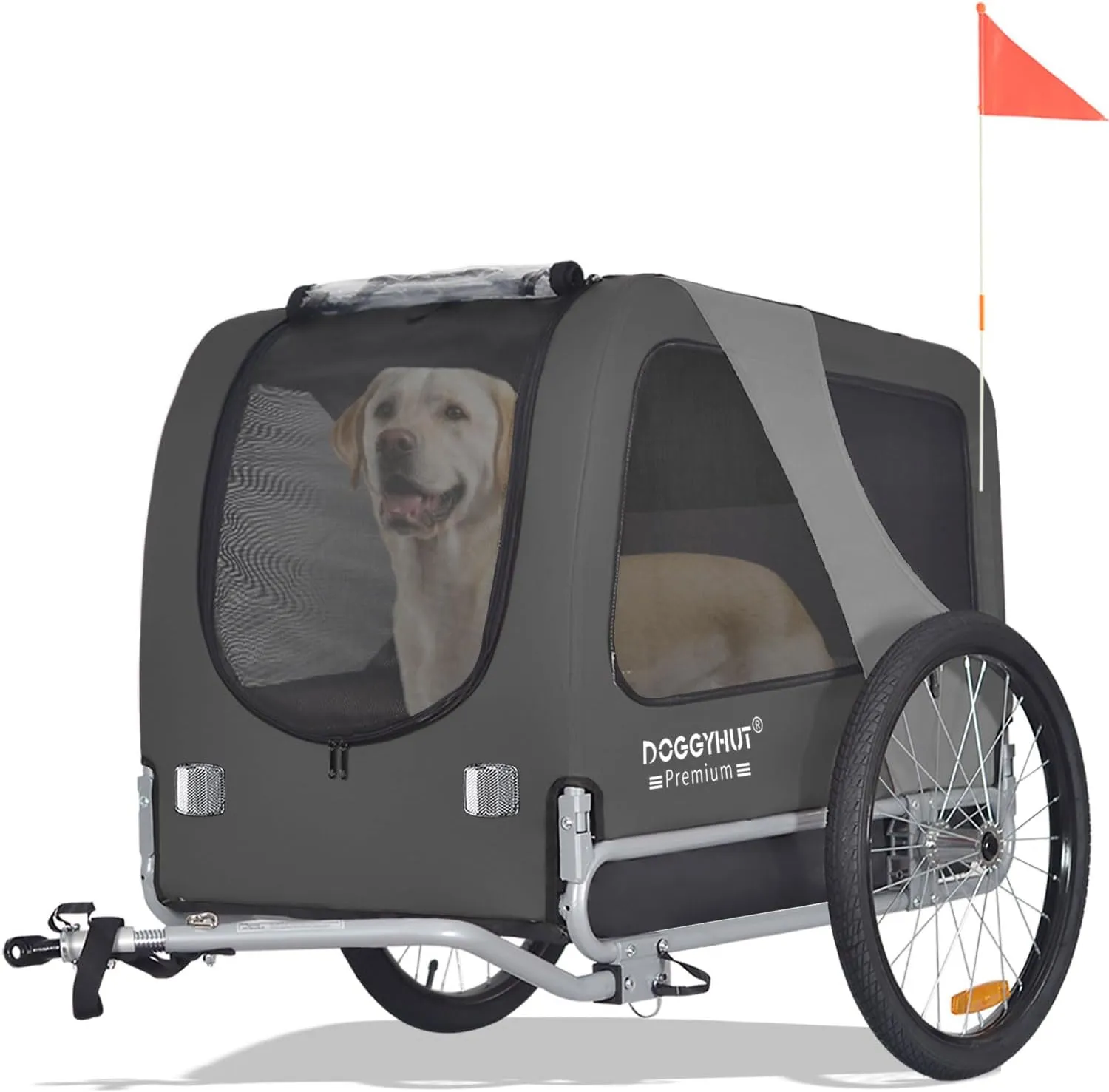 DOGGYHUT® Premium Large Pet Bike Trailer for Medium or Large Dog, Up to 78 lbs,Dog Bicycle Carrier,Low Center of Gravity,Easy Folding Frame