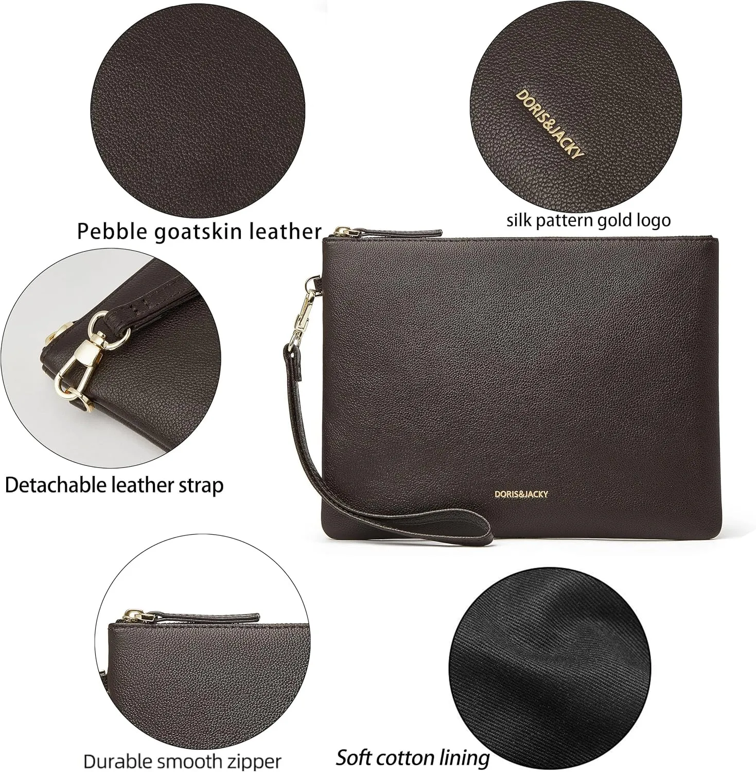 DORIS&JACKY Lambskin Leather Wristlet Clutch Purse For Women Large Soft Designer Wallet With Strap…