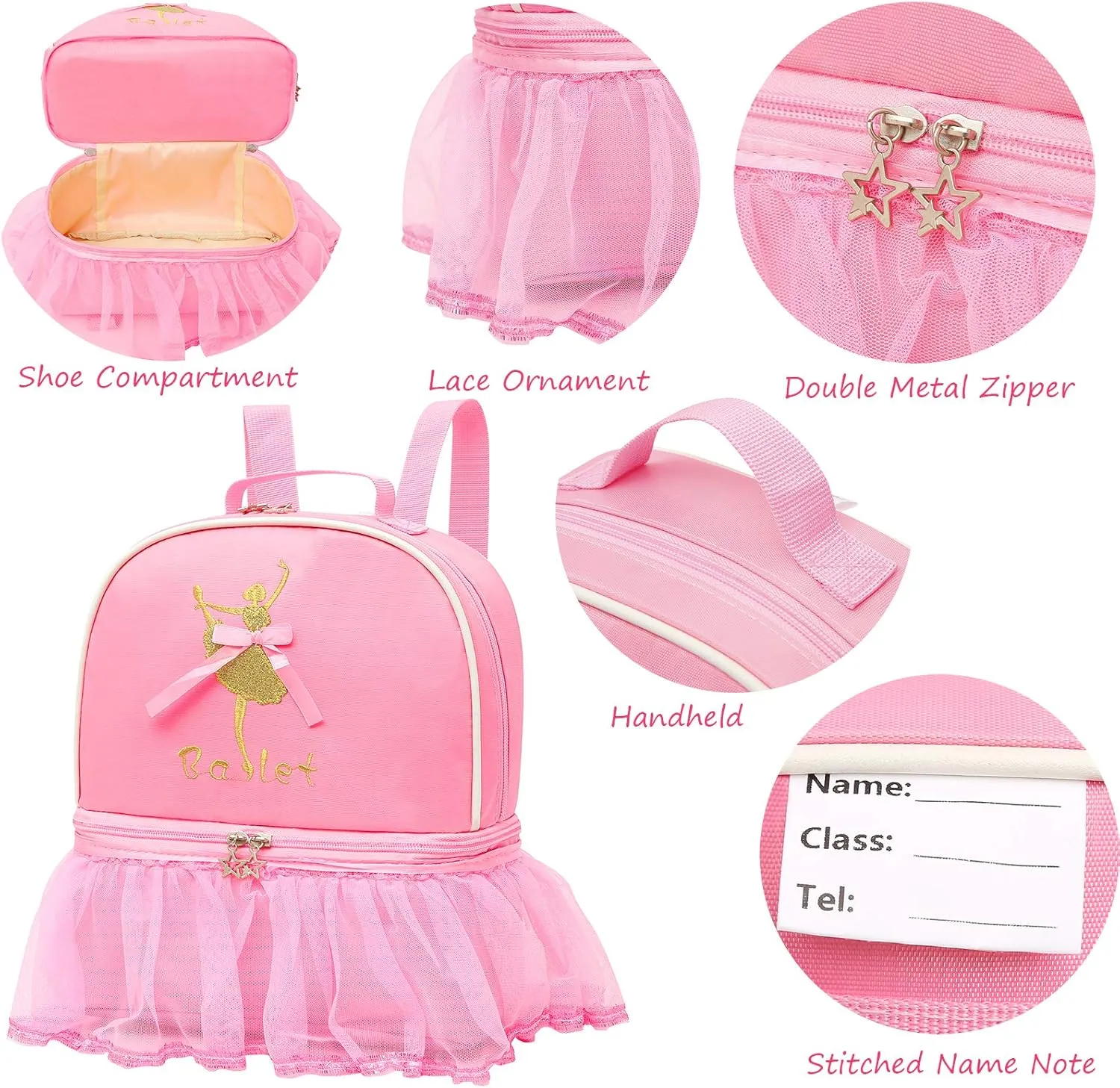 Dorlubel Cute Ballet Dance Backpack Tutu Dress Dance Bag with Key Chain Girls