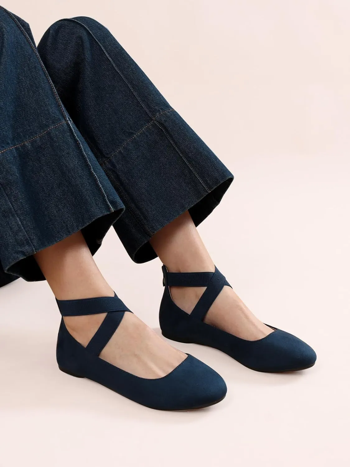 DREAM PAIRS Women's Comfortable Fashion Elastic Ankle Straps Flats Shoes