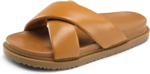 DREAM PAIRS Women's Crisscross Open Toe Slide Sandals Flat Comfort Slip on Sandals