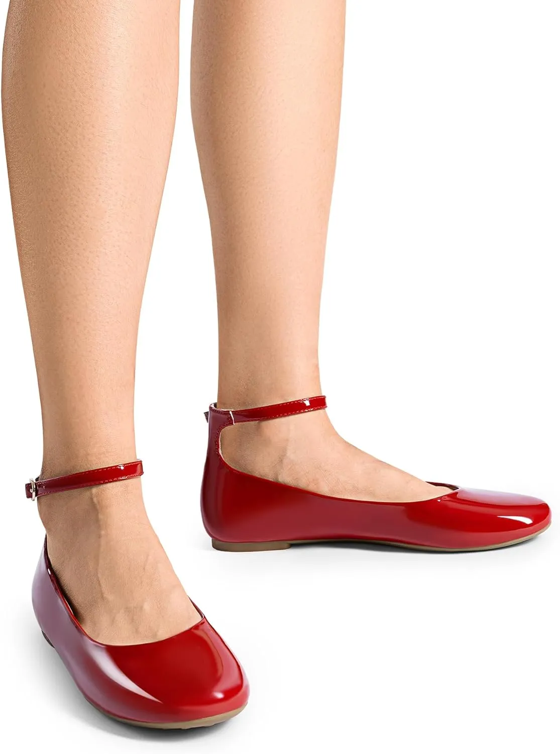 DREAM PAIRS Women's Dressy Ballet Flats Shoes Round Toe Comfortable Ankle Strap Patent Ballerina Flats Shoes