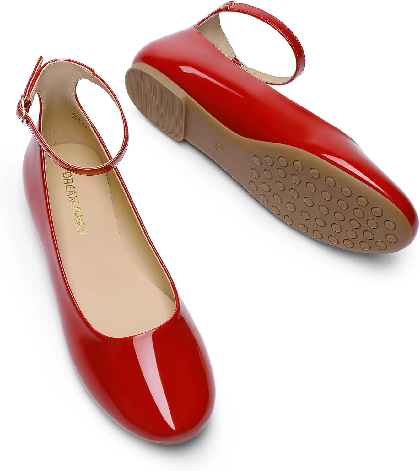 DREAM PAIRS Women's Dressy Ballet Flats Shoes Round Toe Comfortable Ankle Strap Patent Ballerina Flats Shoes