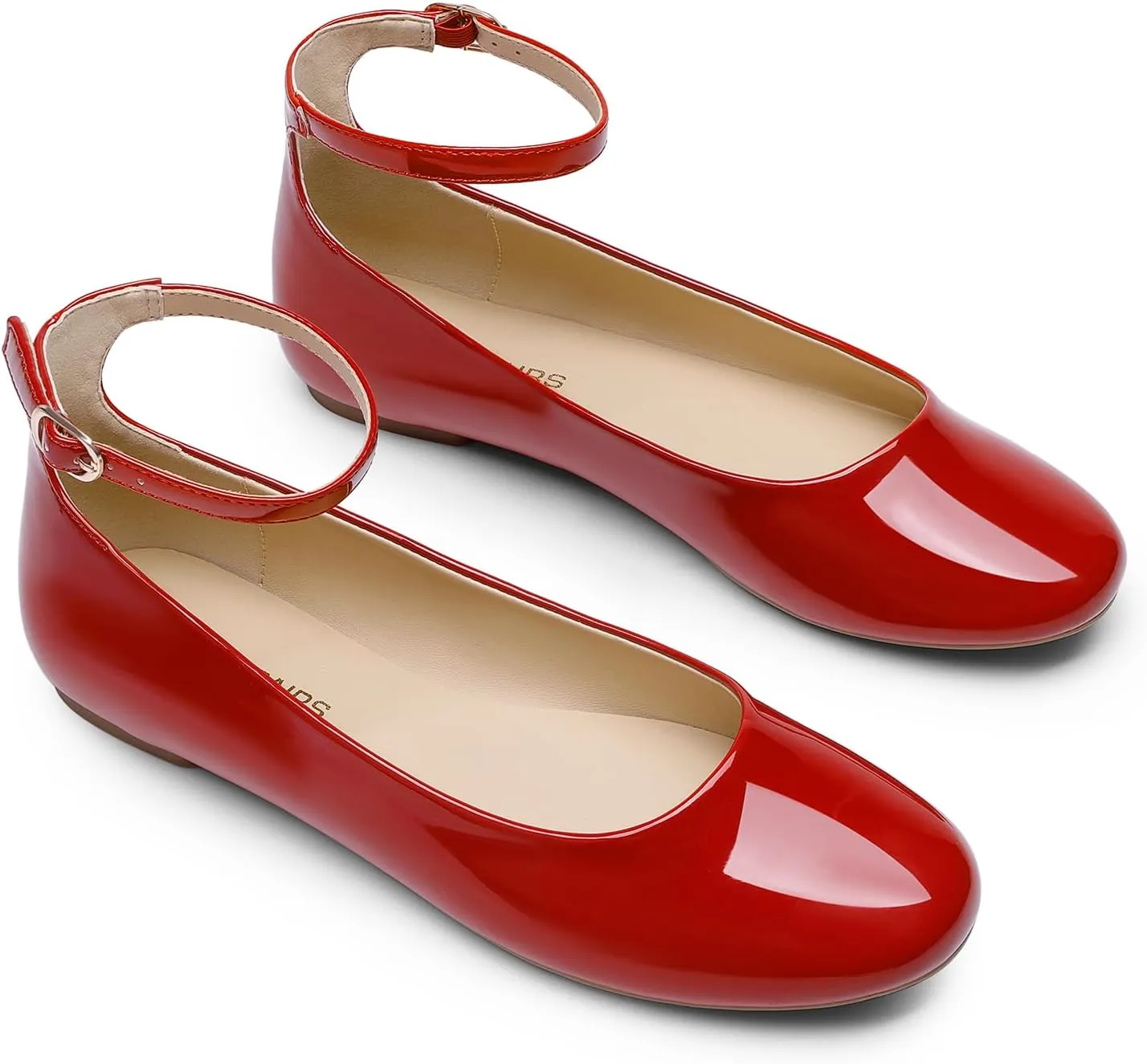 DREAM PAIRS Women's Dressy Ballet Flats Shoes Round Toe Comfortable Ankle Strap Patent Ballerina Flats Shoes