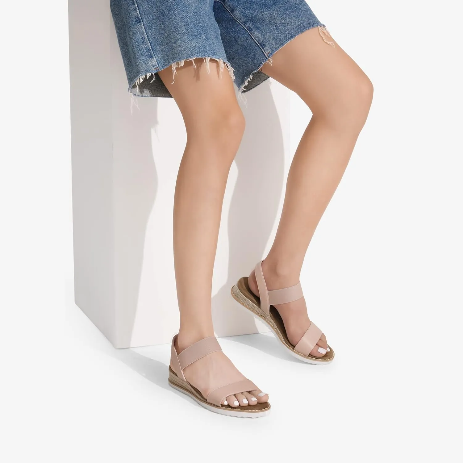 DREAM PAIRS Womens Espadrilles Ankle Stretch Elastic Strap Open Toe Wedges Flats Sandals