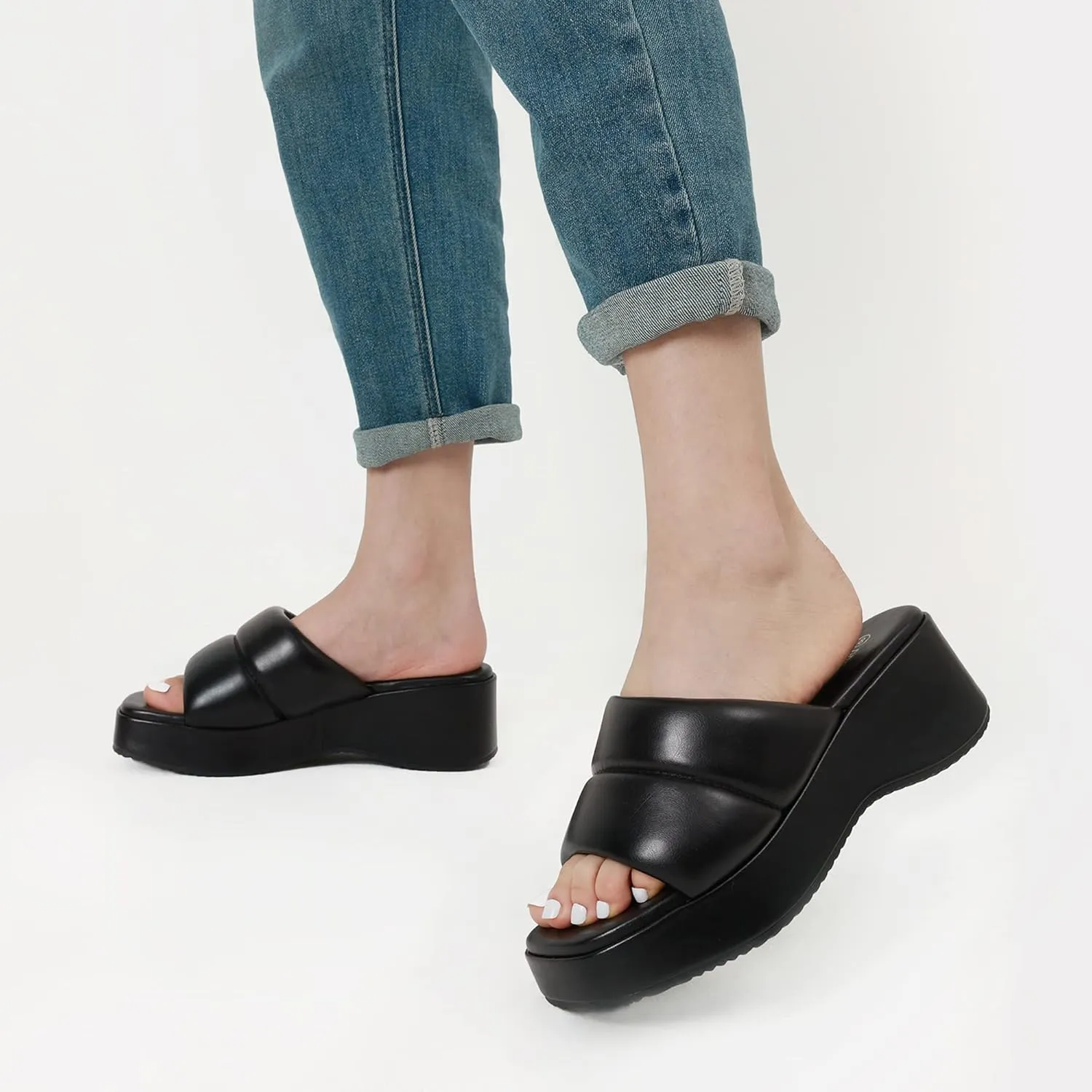 DREAM PAIRS Womens Slip on Slides Wedges Platform Cute Walking Comfort Sandals