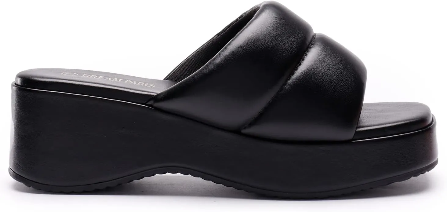 DREAM PAIRS Womens Slip on Slides Wedges Platform Cute Walking Comfort Sandals