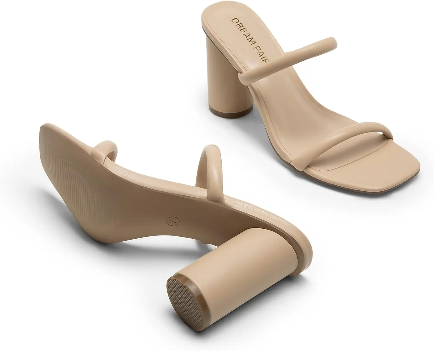 DREAM PAIRS Women's Square Open Toe Block Heels Two Strap Slip On High Heeled Slides Sandals