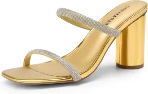 DREAM PAIRS Women's Square Open Toe Block Heels Two Strap Slip On High Heeled Slides Sandals