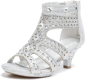 Dufannie Toddler Little Big Kid High Heels Flower Girls Party Dress Shoes Glitter Pump Sandals