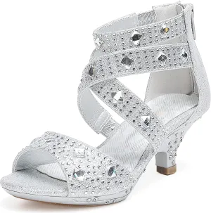 Dufannie Toddler Little Big Kid High Heels Flower Girls Party Dress Shoes Glitter Pump Sandals