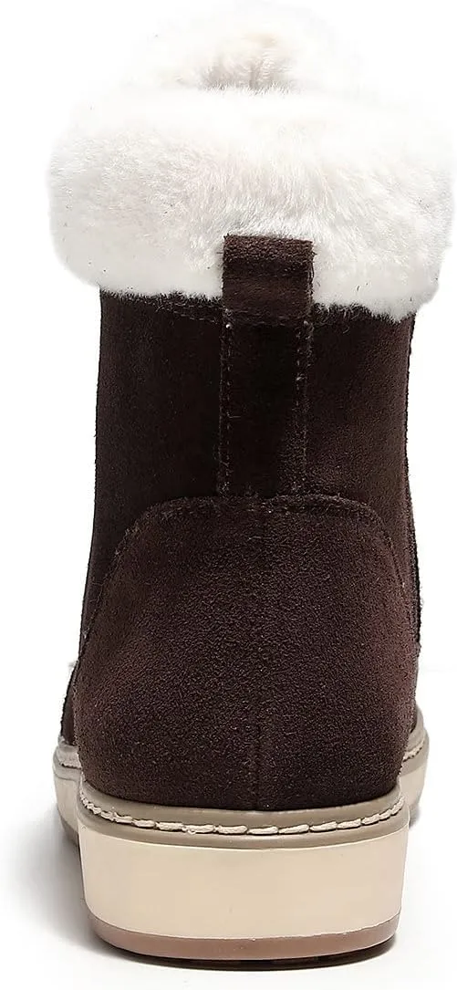 DUNION Doe Women's Waterproof Leather Ankle Round Toe Winter Boot Lace Up Padded Collar Sneaker Casual Bootie