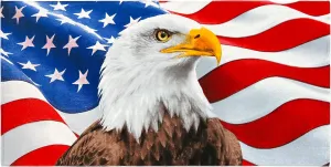 Eagle American Flag Beach Towel 30 x 60 inch Soft Cotton (Eagle American Flag, One Towel)
