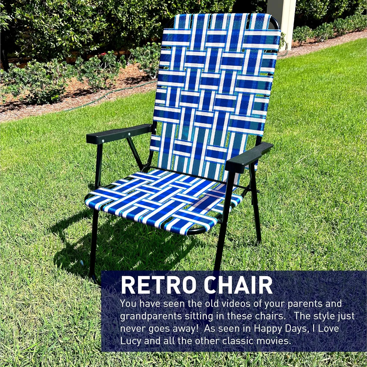 EasyGo Product Lawn Chair Folding Steel Webbing Chaise Patio Lounger Seat Wood Handles Great for Camping, Beach, Fishing, Backyard, Stadium, Pool, Boating, and Sports 2 Pack Blue