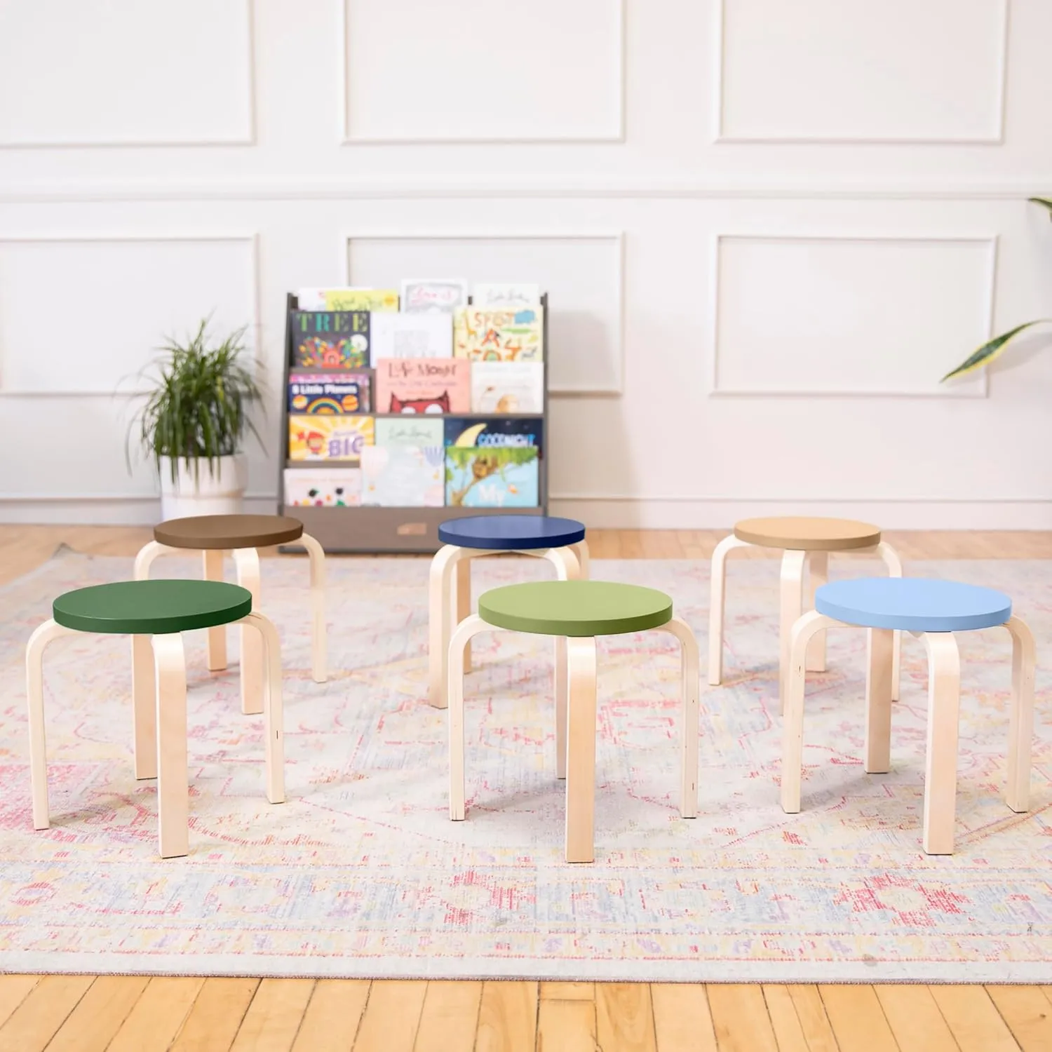 ECR4Kids Bentwood Stackable Stools, Classroom Furniture, Earthtone, 6-Piece