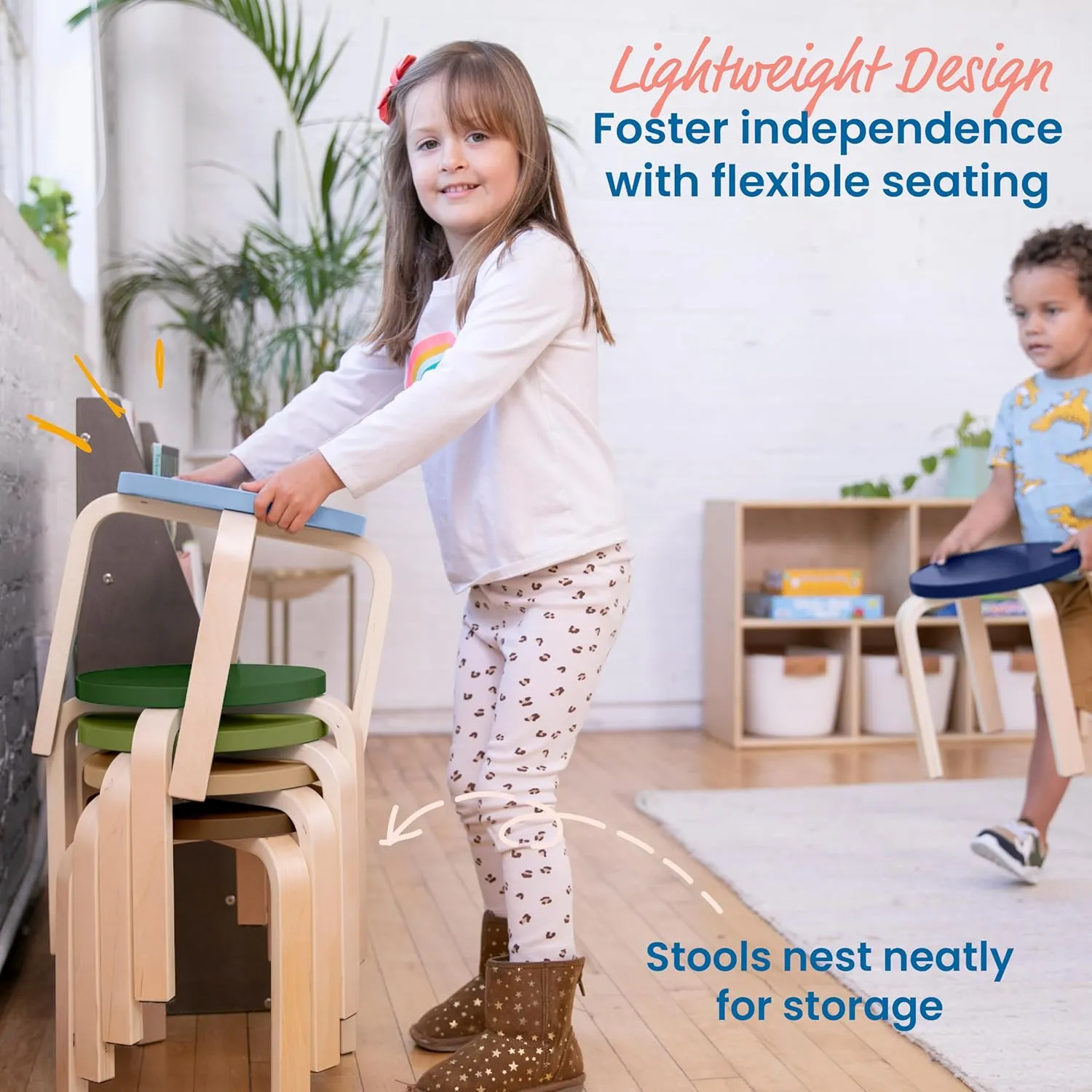 ECR4Kids Bentwood Stackable Stools, Classroom Furniture, Earthtone, 6-Piece