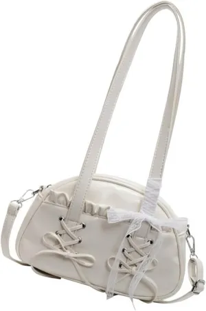 Elegant Ballet Styles Lace Trim Bowknot Shoulder Bag For Women With Spacious Pillow Shape Design Crossbody Bags