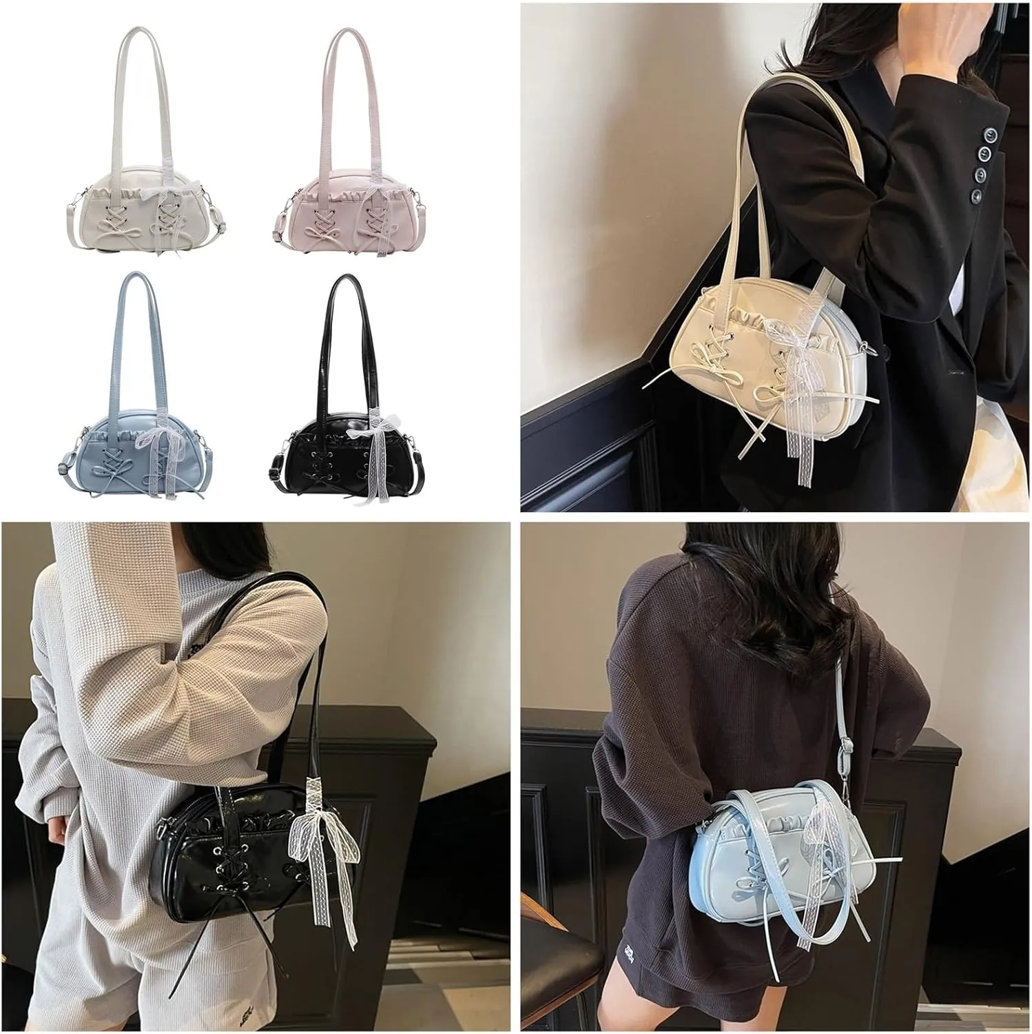 Elegant Ballet Styles Lace Trim Bowknot Shoulder Bag For Women With Spacious Pillow Shape Design Crossbody Bags