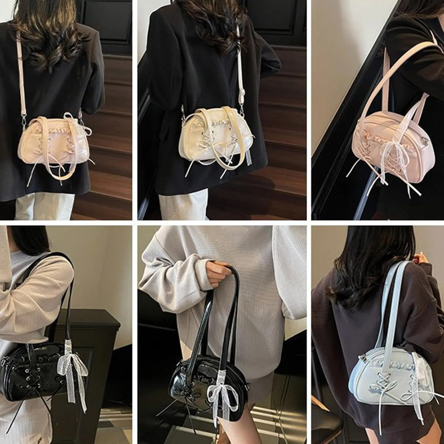 Elegant Ballet Styles Lace Trim Bowknot Shoulder Bag For Women With Spacious Pillow Shape Design Crossbody Bags