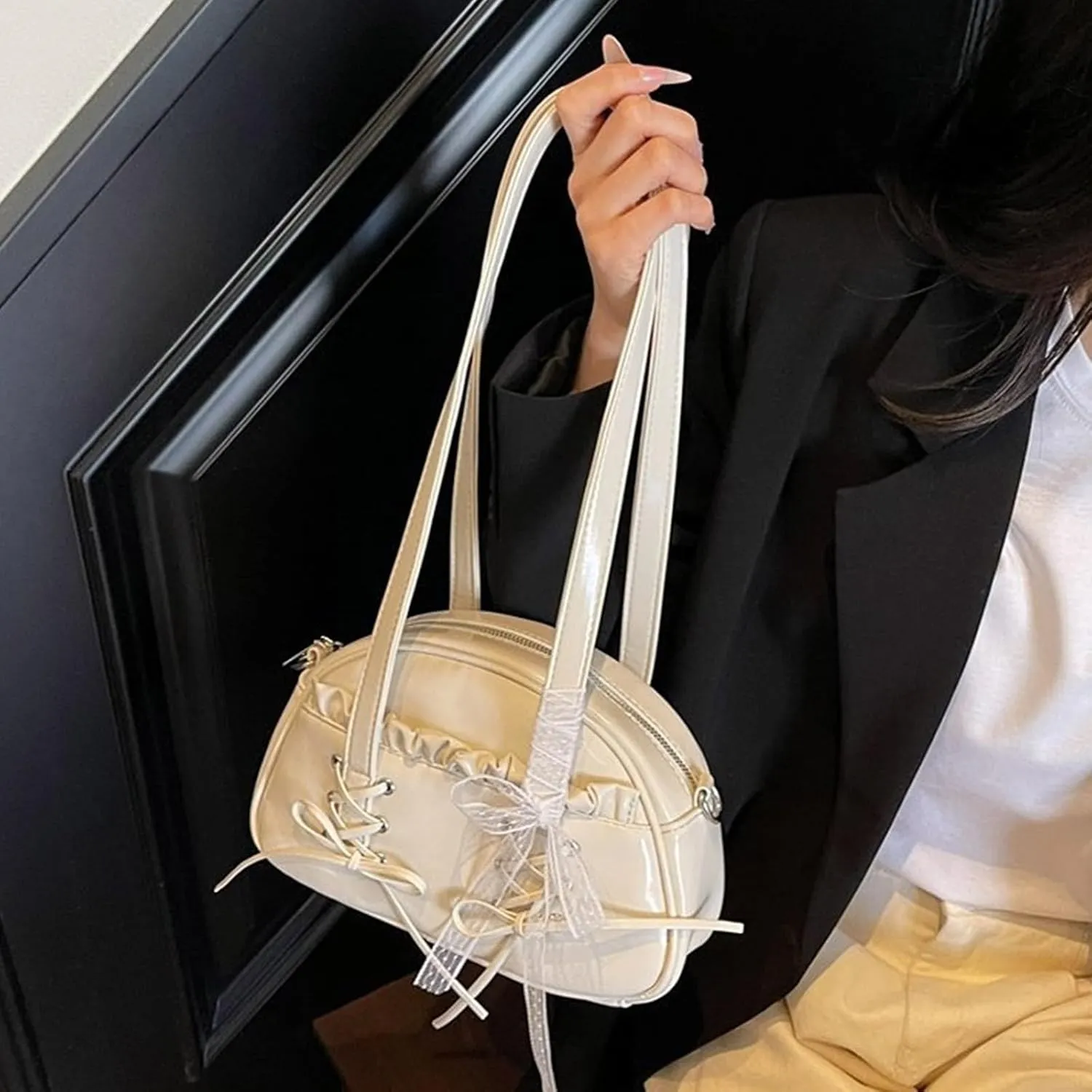 Elegant Ballet Styles Lace Trim Bowknot Shoulder Bag For Women With Spacious Pillow Shape Design Crossbody Bags