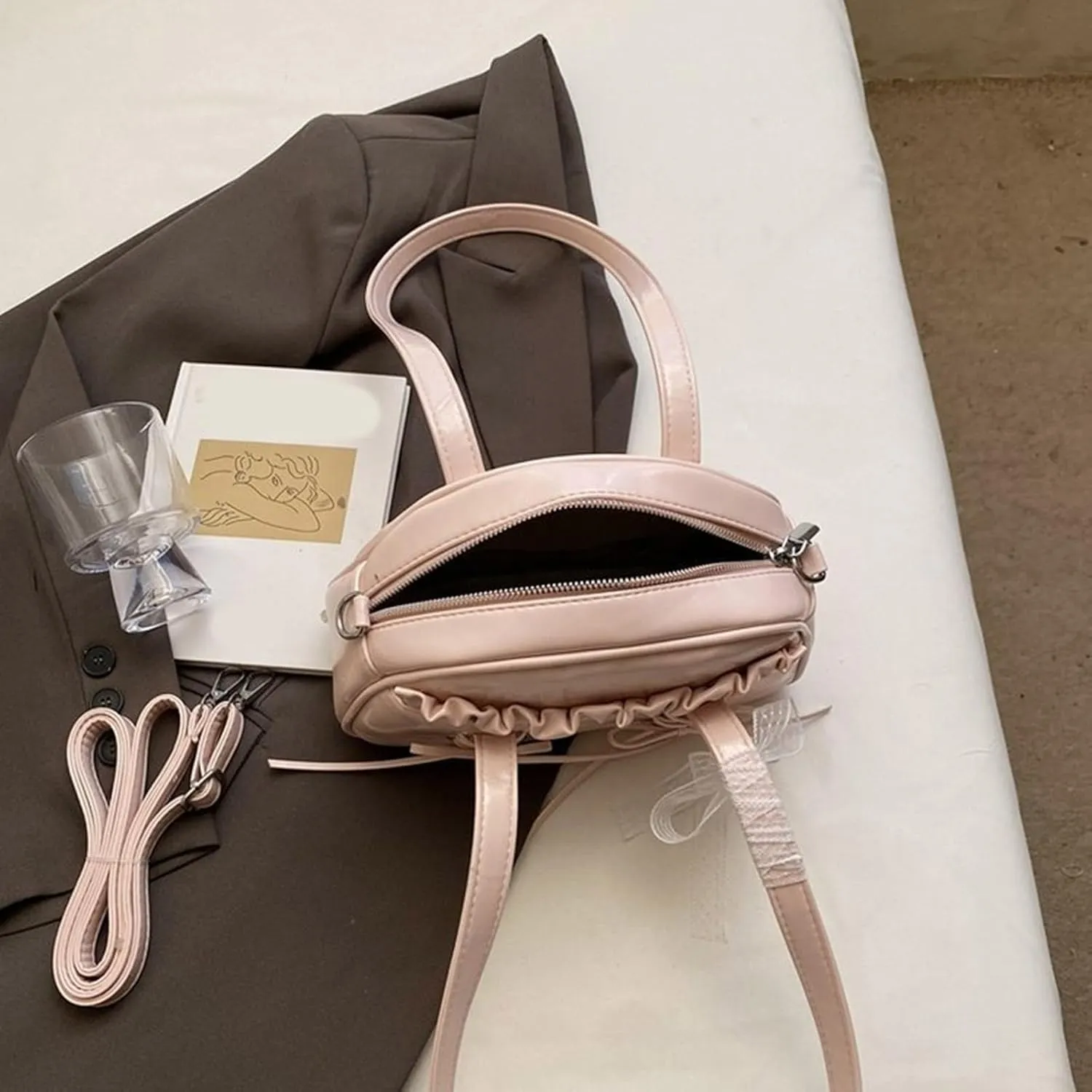 Elegant Ballet Styles Lace Trim Bowknot Shoulder Bag For Women With Spacious Pillow Shape Design Crossbody Bags