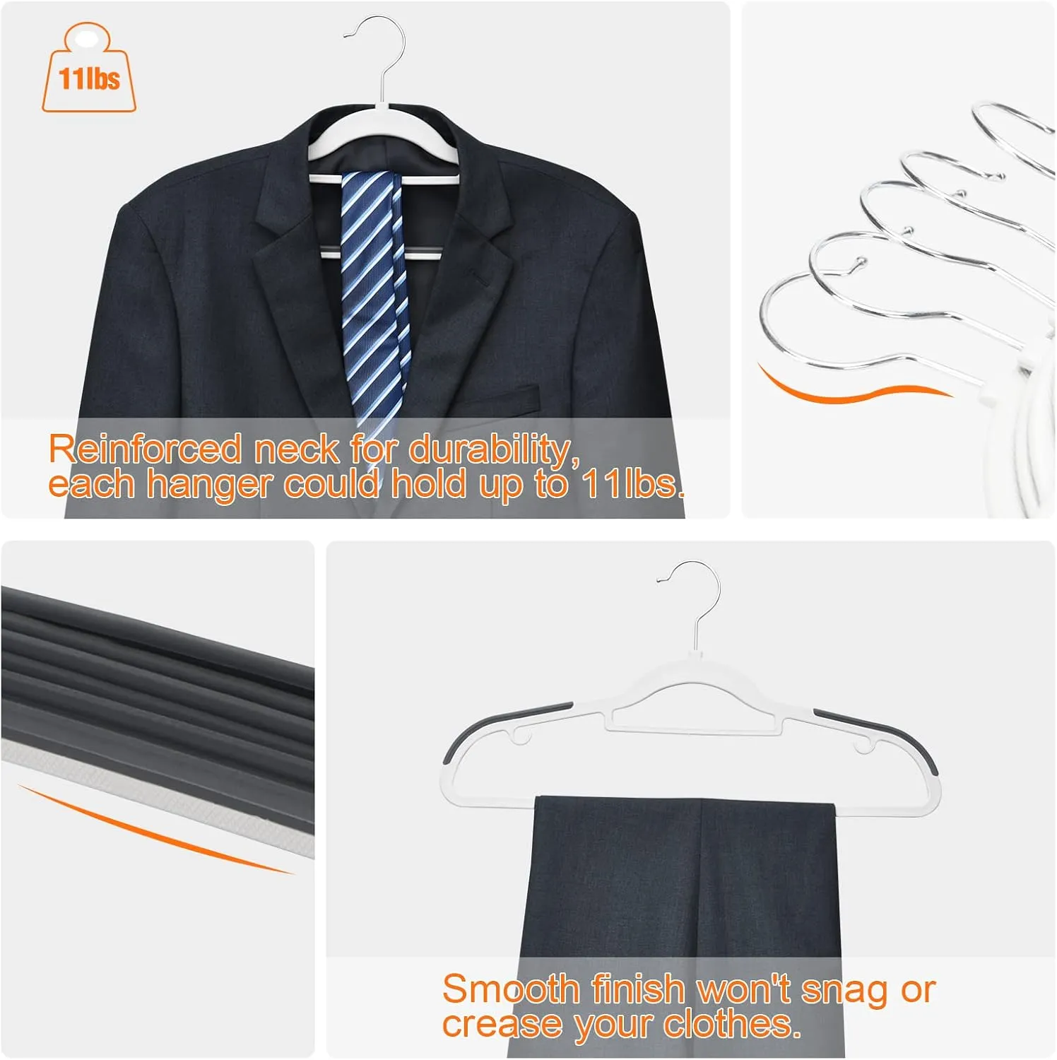 ELONG HOME Plastic Hangers - 50 Pack, Non Slip Slim Coat Hangers, Heavy Duty, 17.1" for Women/Men Clothes