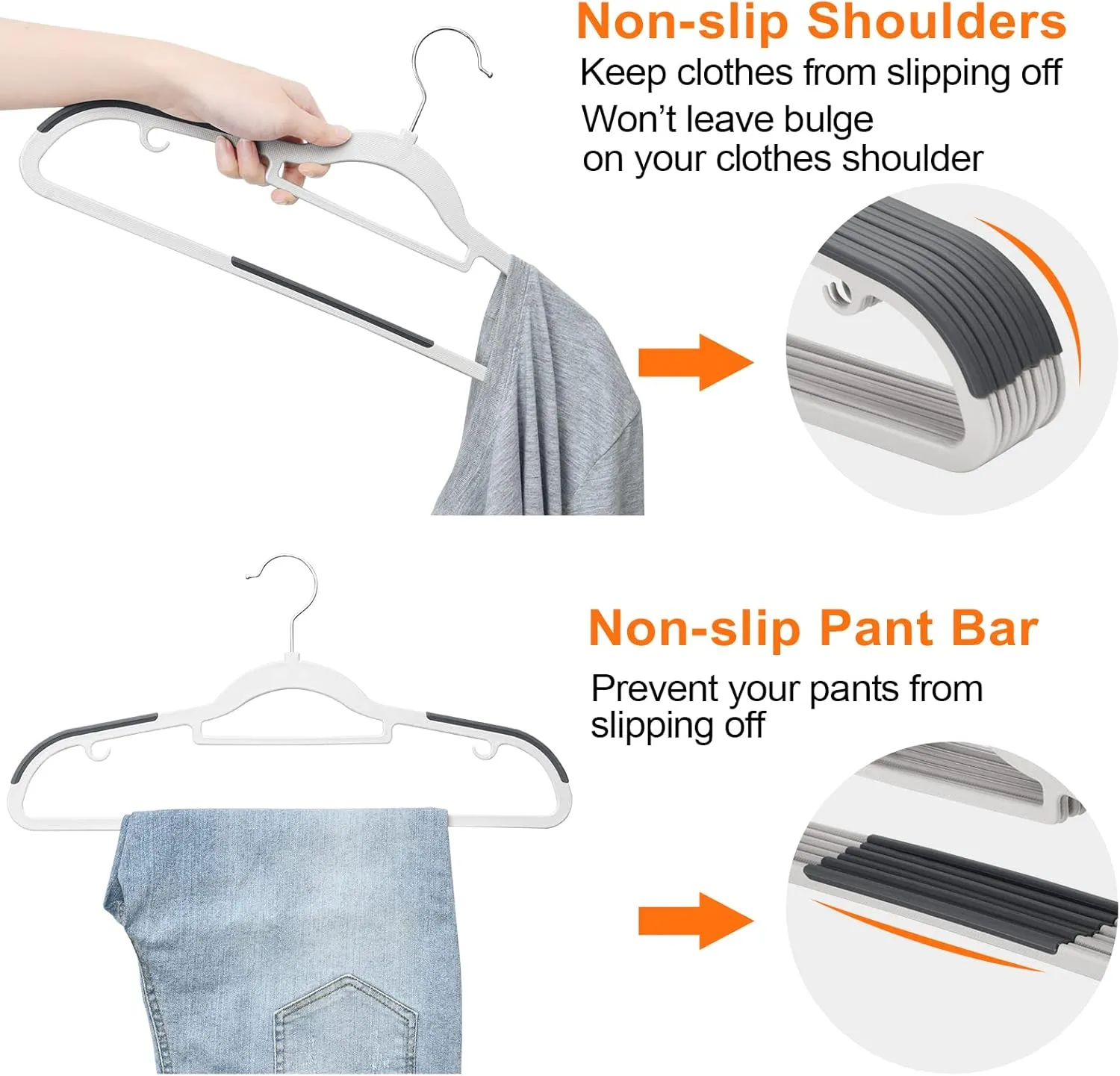 ELONG HOME Plastic Hangers - 50 Pack, Non Slip Slim Coat Hangers, Heavy Duty, 17.1" for Women/Men Clothes