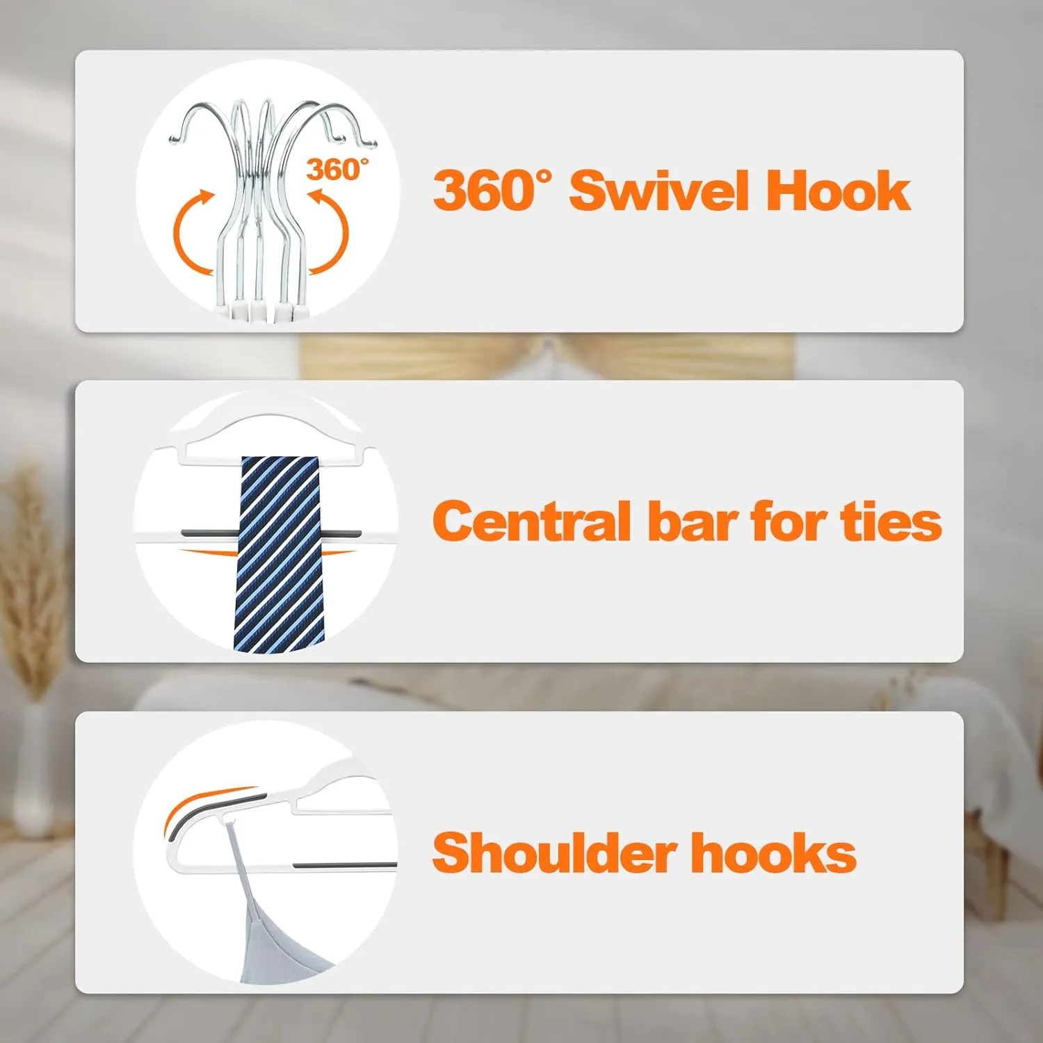 ELONG HOME Plastic Hangers - 50 Pack, Non Slip Slim Coat Hangers, Heavy Duty, 17.1" for Women/Men Clothes