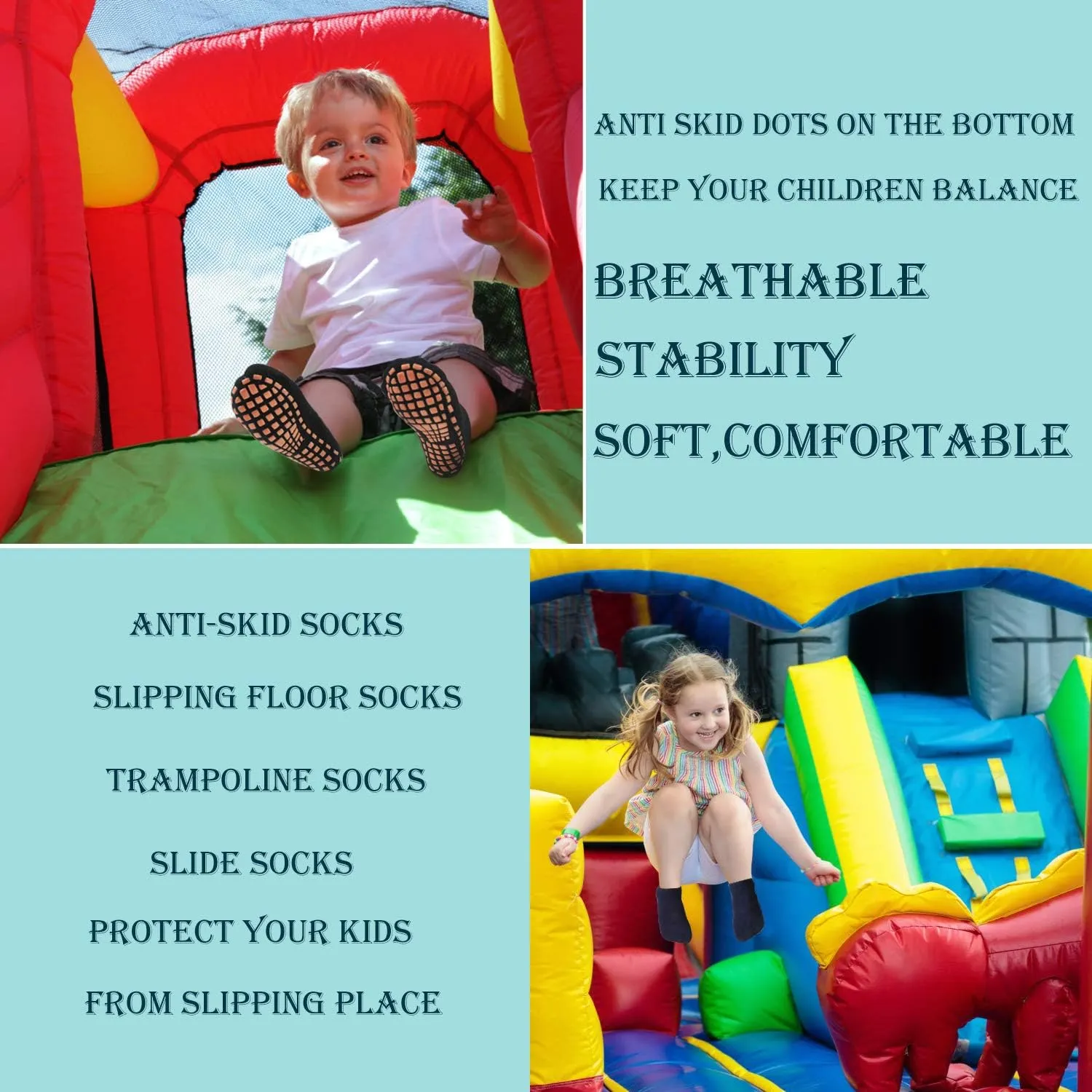 ELUTONG Kids Anti-Skid Socks Trampoline Children's Slide Gripper Socks For Teenagers