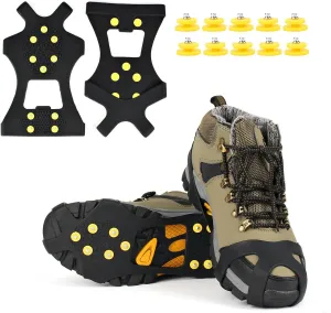 EONPOW Ice Grips, Ice & Snow Grips Cleat Over Shoe/Boot Traction Cleat Rubber Spikes Anti Slip 10 Steel Studs Crampons Slip-on Stretch Footwear