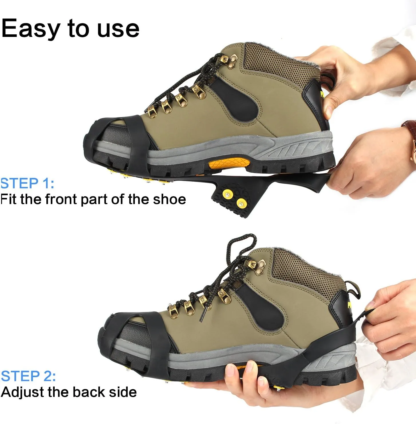 EONPOW Ice Grips, Ice & Snow Grips Cleat Over Shoe/Boot Traction Cleat Rubber Spikes Anti Slip 10 Steel Studs Crampons Slip-on Stretch Footwear