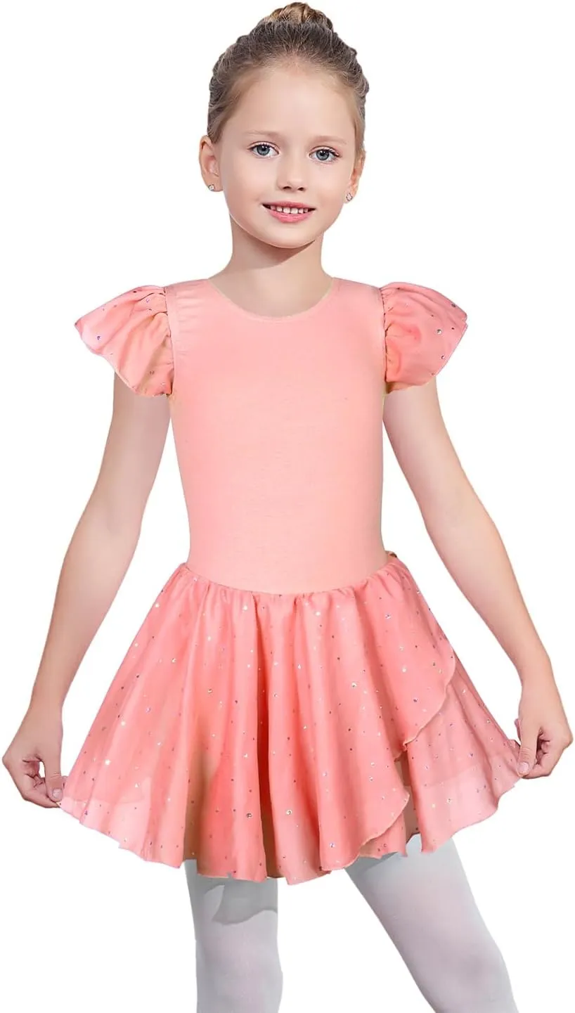 EQSJIU Girls Ruffle Sleeve Ballet Dance Dress Tutu Skirted Leotard Ballet Outfits Dance Leotard for Girls 1-10 Years