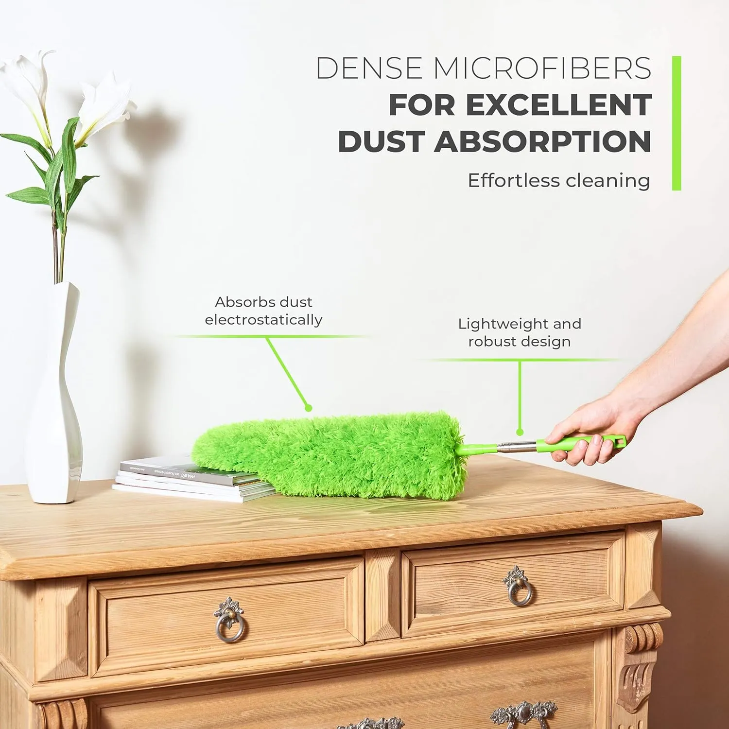 Extendable Microfiber Feather Duster, Feather Dusters for Cleaning, Ceiling Fan Dust and Cobweb Cleaner - Electrostatic Bendable Head - up to 55 Inch