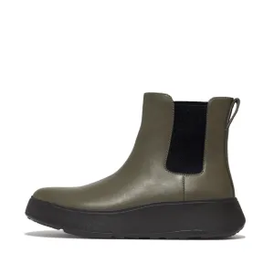 F-Mode Leather Flatform Chelsea Boots in Olive