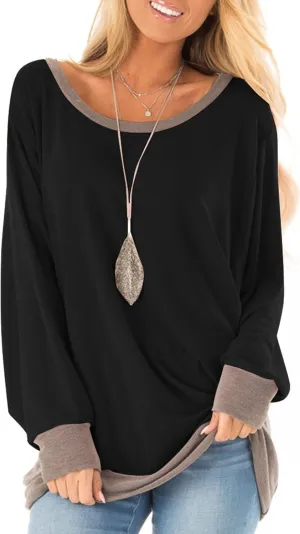 Fallorchid Womens Long Sleeve Tops Crew Neck Tunics Clothes Casual Color Block Sweatshirt